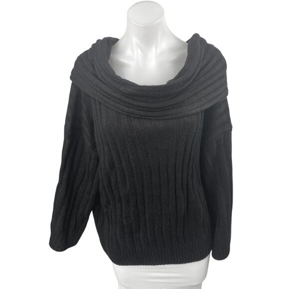 NEW WeWoreWhat Black Rib Knit Off Shoulder Oversized Long Sleeve Sweater Top XS - Picture 1 of 4